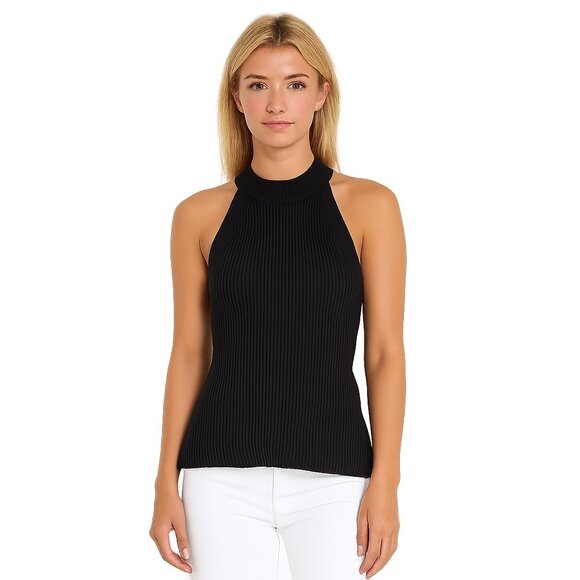 2/$24 Nine West Sleeveless Halter Knit Top Black Small #A0605 TRB3 - Picture 1 of 7